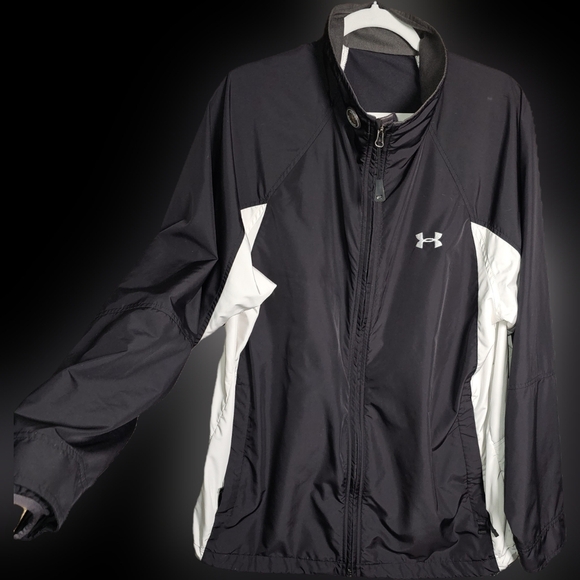 Mens Black and White Under Armour Windbreaker Jacket Colorblock Size Large - Picture 3 of 15